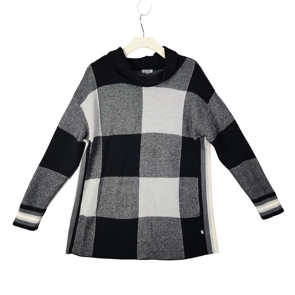 Talbots Cowl Neck Tunic Sweater Buffalo Plaid Long Sleeve Knit Cozy Womens L
